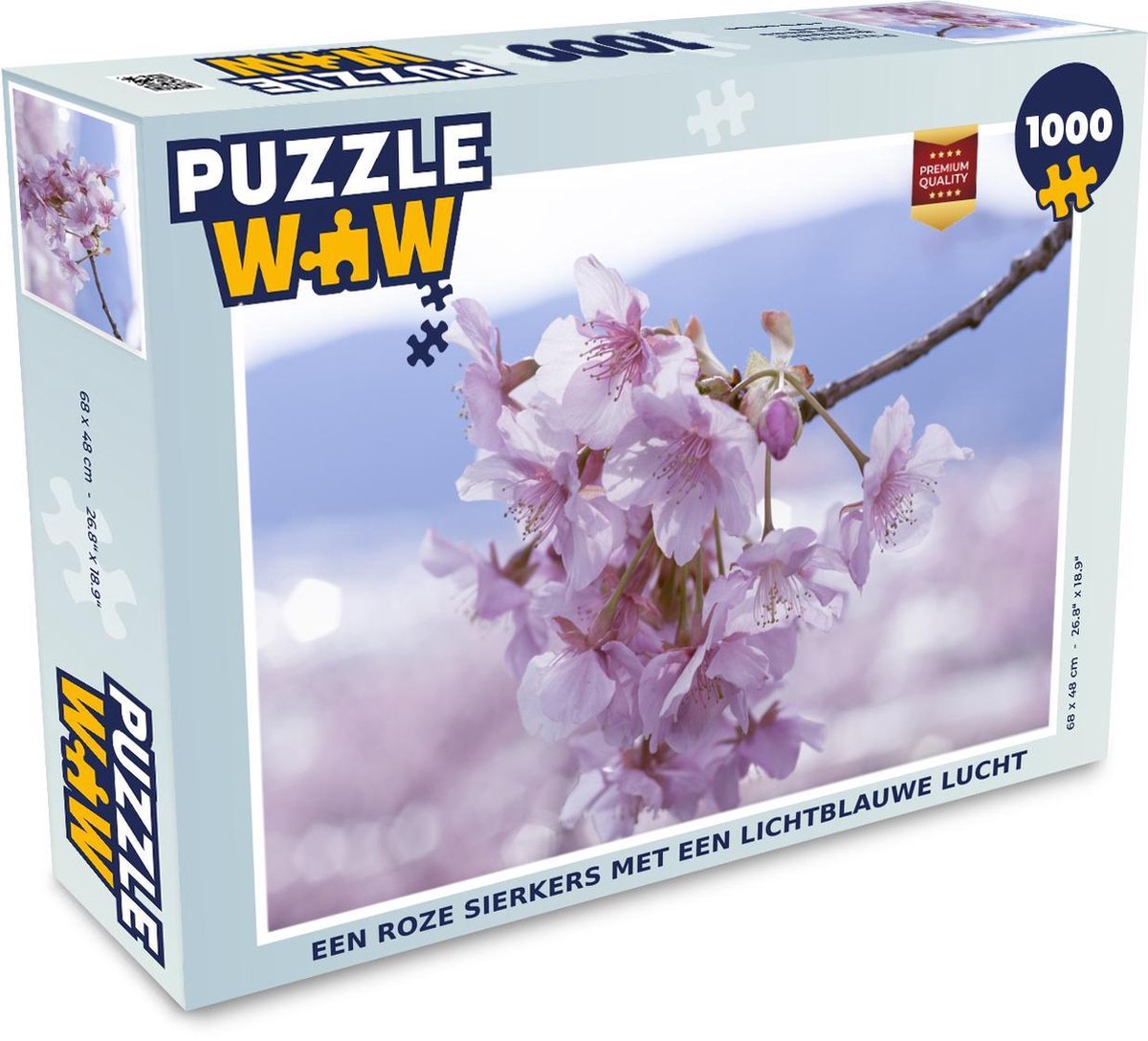 Puzzel 1000 stukjes volwassenen Prunus 1000 stukjes - Een roze sierkers met een lichtblauwe lucht  - PuzzleWow heeft +100000 puzzels