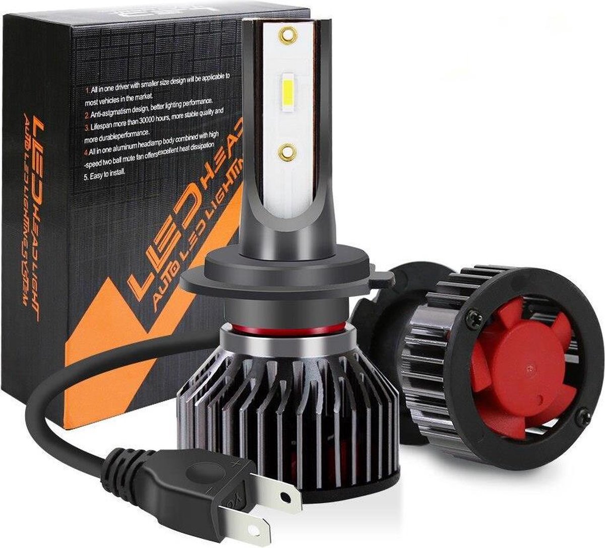 H7 LED lamp 28000 Lumen (set 2 stuks) incl CANbus EMC CHip 6500k Ultra-bright Wit 140 Watt Motor / Auto / Scooter / Motor / Vrachtwagen /Dimlicht / Grootlicht / Koplampen / Autolamp / Lampen / Autolampen / Foutloos / Interne CANbus adapter 12v