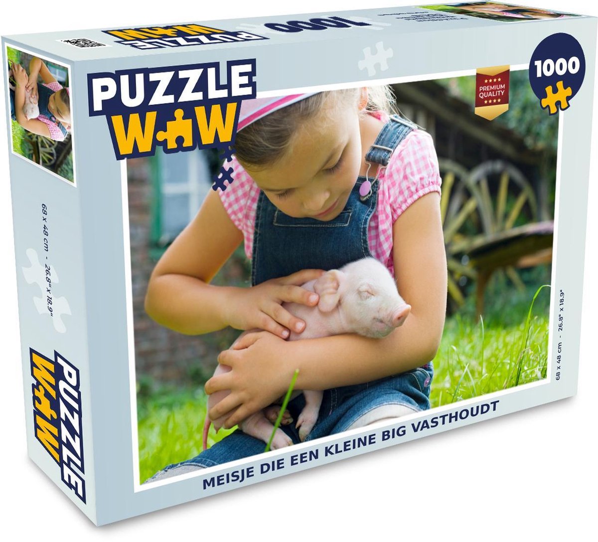Puzzel 1000 stukjes volwassenen Kinderen en Dieren 1000 stukjes - Meisje die een kleine big vasthoudt  - PuzzleWow heeft +100000 puzzels
