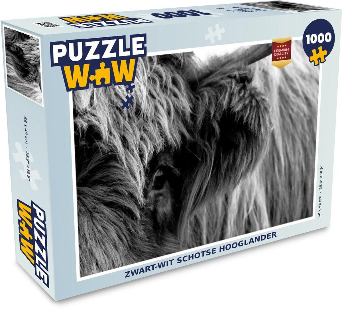 Puzzel 1000 stukjes volwassenen Schotse Hooglanders  1000 stukjes - Zwart-wit Schotse hooglander  - PuzzleWow heeft +100000 puzzels