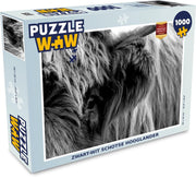Puzzel 1000 stukjes volwassenen Schotse Hooglanders  1000 stukjes - Zwart-wit Schotse hooglander  - PuzzleWow heeft +100000 puzzels