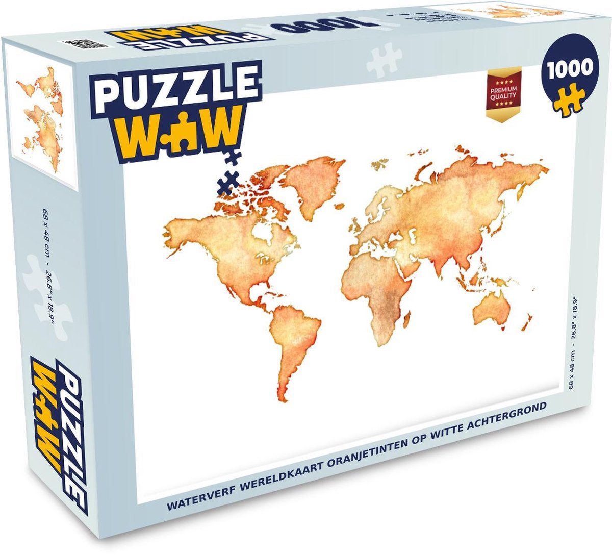 Puzzel 1000 stukjes volwassenen Waterverf wereldkaart 1000 stukjes - Waterverf wereldkaart oranjetinten op witte achtergrond puzzel 1000 stukjes  - PuzzleWow heeft +100000 puzzels