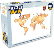 Puzzel 1000 stukjes volwassenen Waterverf wereldkaart 1000 stukjes - Waterverf wereldkaart oranjetinten op witte achtergrond puzzel 1000 stukjes  - PuzzleWow heeft +100000 puzzels