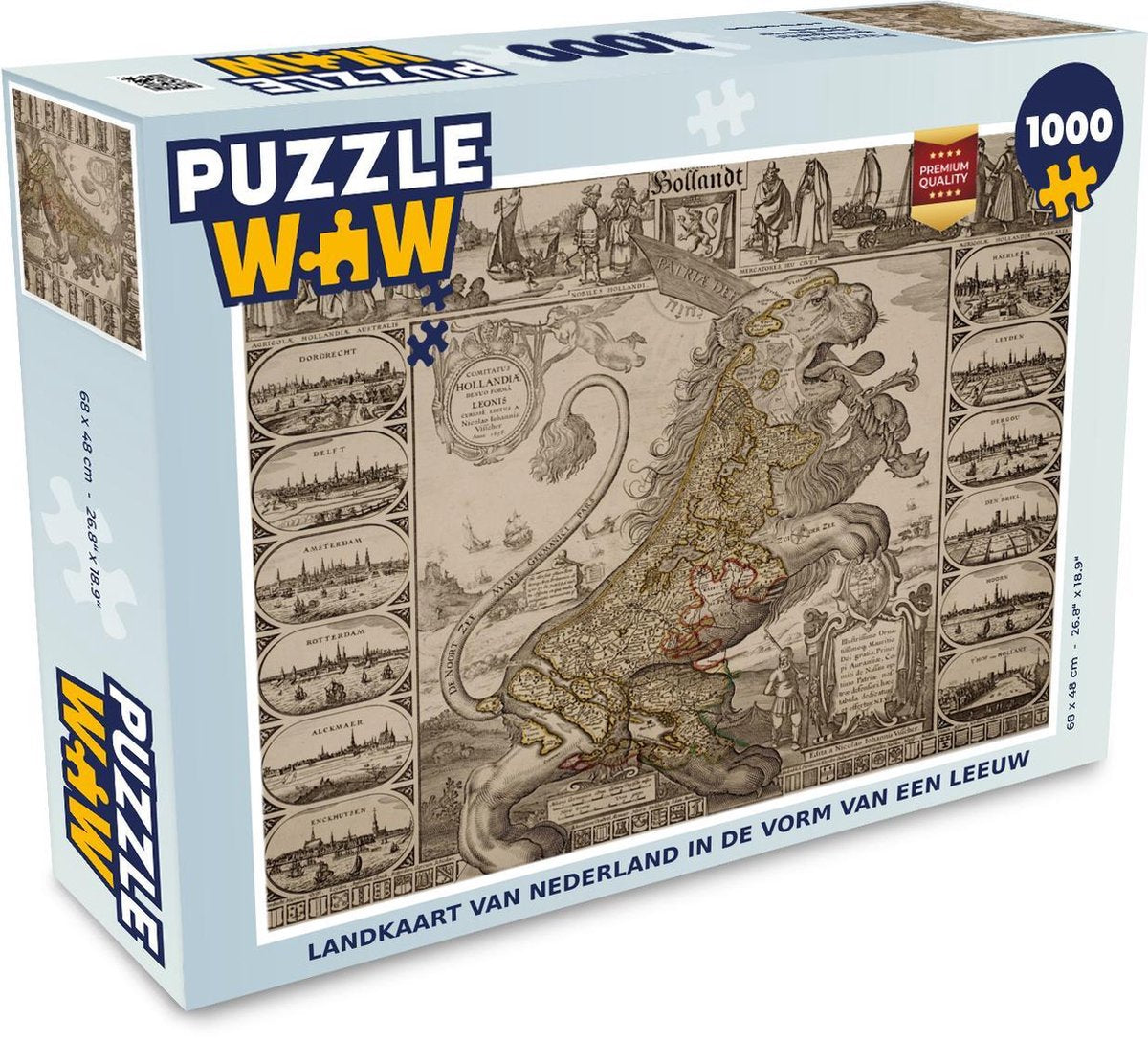 Puzzel 1000 stukjes volwassenen Historische landkaarten 1000 stukjes - Landkaart van Nederland in de vorm van een leeuw  - PuzzleWow heeft +100000 puzzels