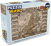 Puzzel 1000 stukjes volwassenen Historische landkaarten 1000 stukjes - Landkaart van Nederland in de vorm van een leeuw  - PuzzleWow heeft +100000 puzzels