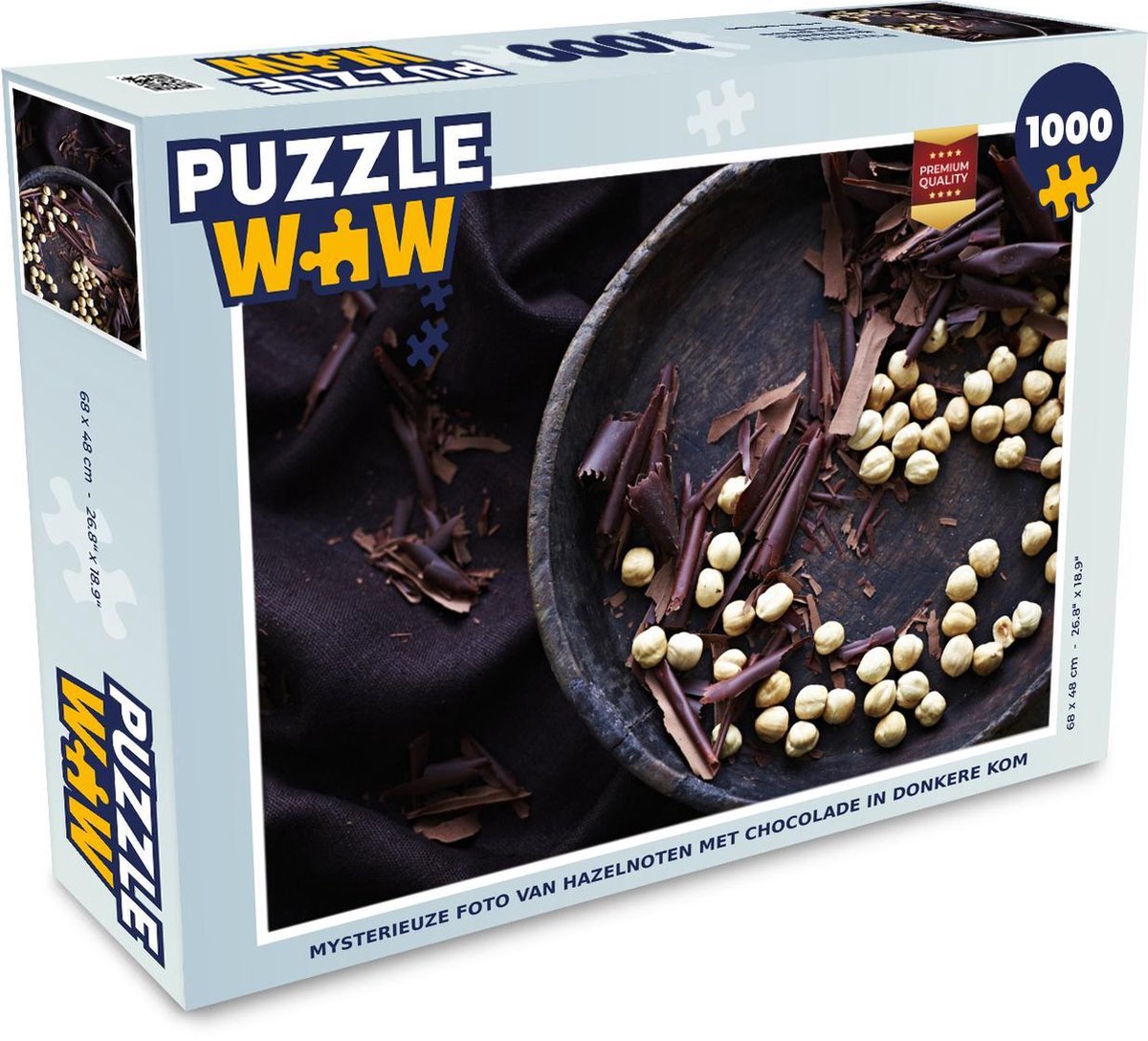 Puzzel 1000 stukjes volwassenen Hazelnoot 1000 stukjes - Mysterieuze foto van hazelnoten met chocolade in donkere kom  - PuzzleWow heeft +100000 puzzels