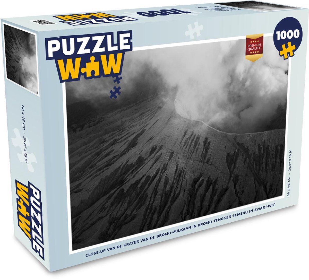 Puzzel - Puzzel 1000 stukjes volwassenen - Close-up van de krater van de Bromo-vulkaan in Bromo Tengger Semeru in zwart-wit - Legpuzzel