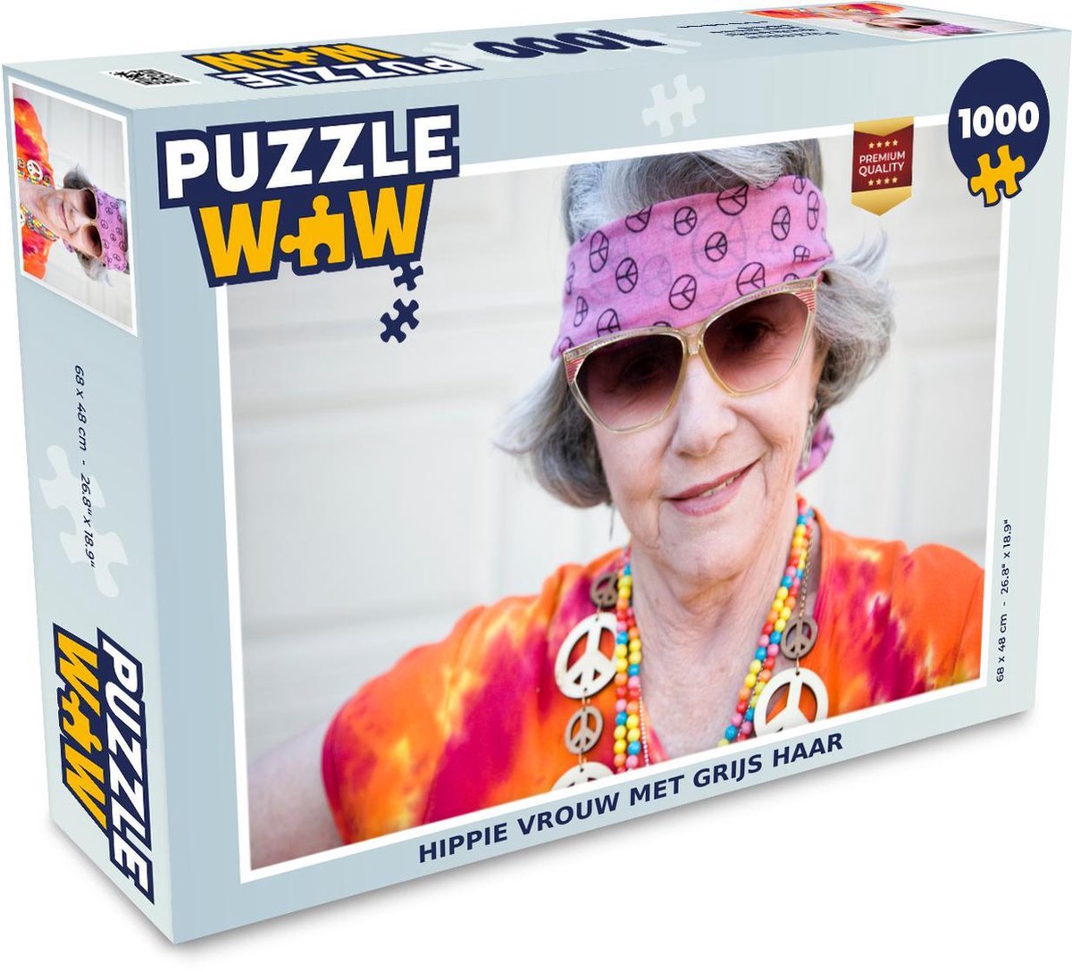 Puzzel 1000 stukjes volwassenen Hippie 1000 stukjes - Hippie vrouw met grijs haar  - PuzzleWow heeft +100000 puzzels