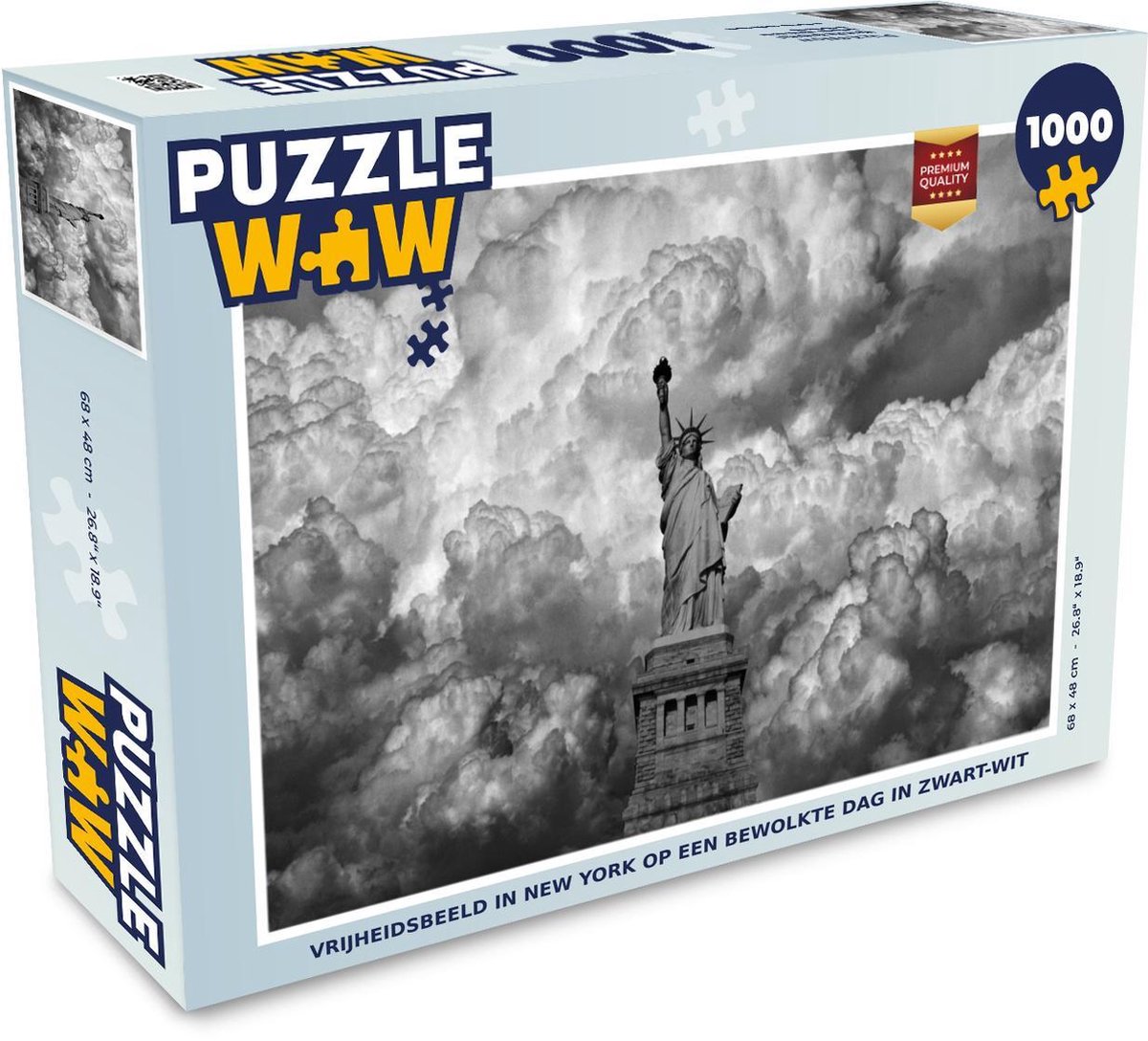 Puzzel 1000 stukjes volwassenen New York Luxurydeco 1000 stukjes - Vrijheidsbeeld in New York op een bewolkte dag in zwart-wit puzzel 1000 stukjes  - PuzzleWow heeft +100000 puzzels