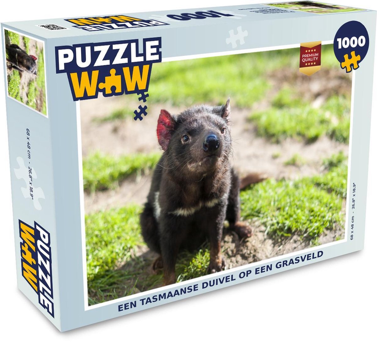 Puzzel 1000 stukjes volwassenen Tasmaanse duivel 1000 stukjes - Een Tasmaanse Duivel op een grasveld  - PuzzleWow heeft +100000 puzzels
