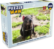 Puzzel 1000 stukjes volwassenen Tasmaanse duivel 1000 stukjes - Een Tasmaanse Duivel op een grasveld  - PuzzleWow heeft +100000 puzzels