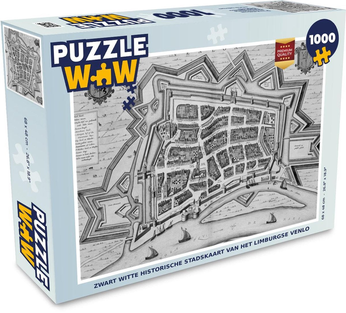 Puzzel 1000 stukjes volwassenen Historische stadskaarten 1000 stukjes - Zwart witte historische stadskaart van het Limburgse Venlo  - PuzzleWow heeft +100000 puzzels