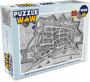 Puzzel 1000 stukjes volwassenen Historische stadskaarten 1000 stukjes - Zwart witte historische stadskaart van het Limburgse Venlo  - PuzzleWow heeft +100000 puzzels