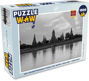 Puzzel 1000 stukjes volwassenen Uitsneden Wat Chaiwatthanaram 1000 stukjes - Wat Chaiwatthanaram tempel met water Thailand - Zwart-Wit  - PuzzleWow heeft +100000 puzzels