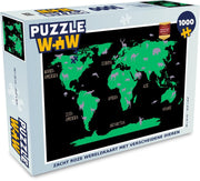 Puzzel 1000 stukjes volwassenen Trendy wereldkaarten 1000 stukjes - Zacht roze wereldkaart met verscheidene dieren  - PuzzleWow heeft +100000 puzzels