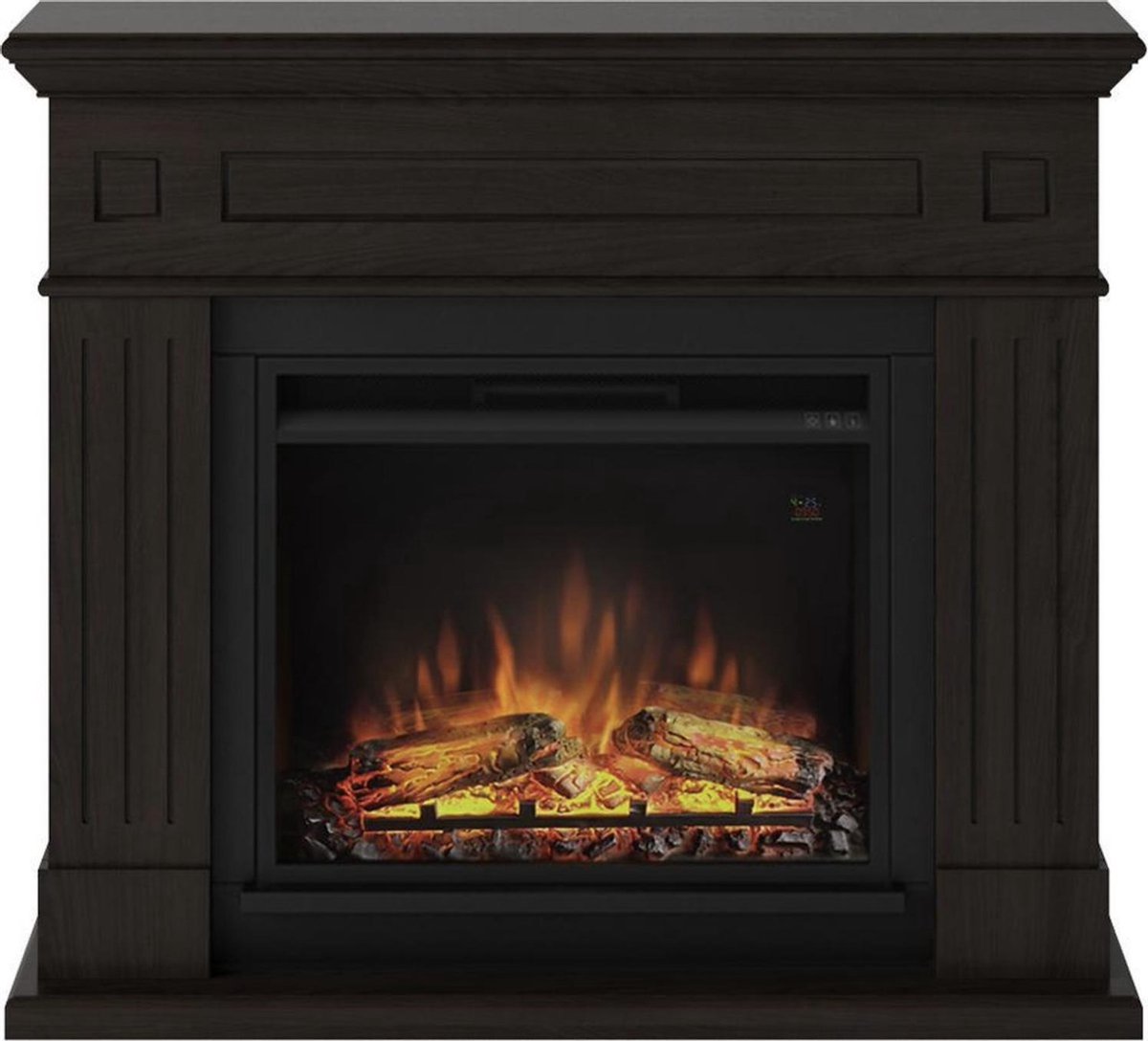 Nancy's Grillstone Sfeerhaard - Elektrische Haard - Hout - Walnoot/Zwart - 25 x 110 x 95 cm (B x H x D)