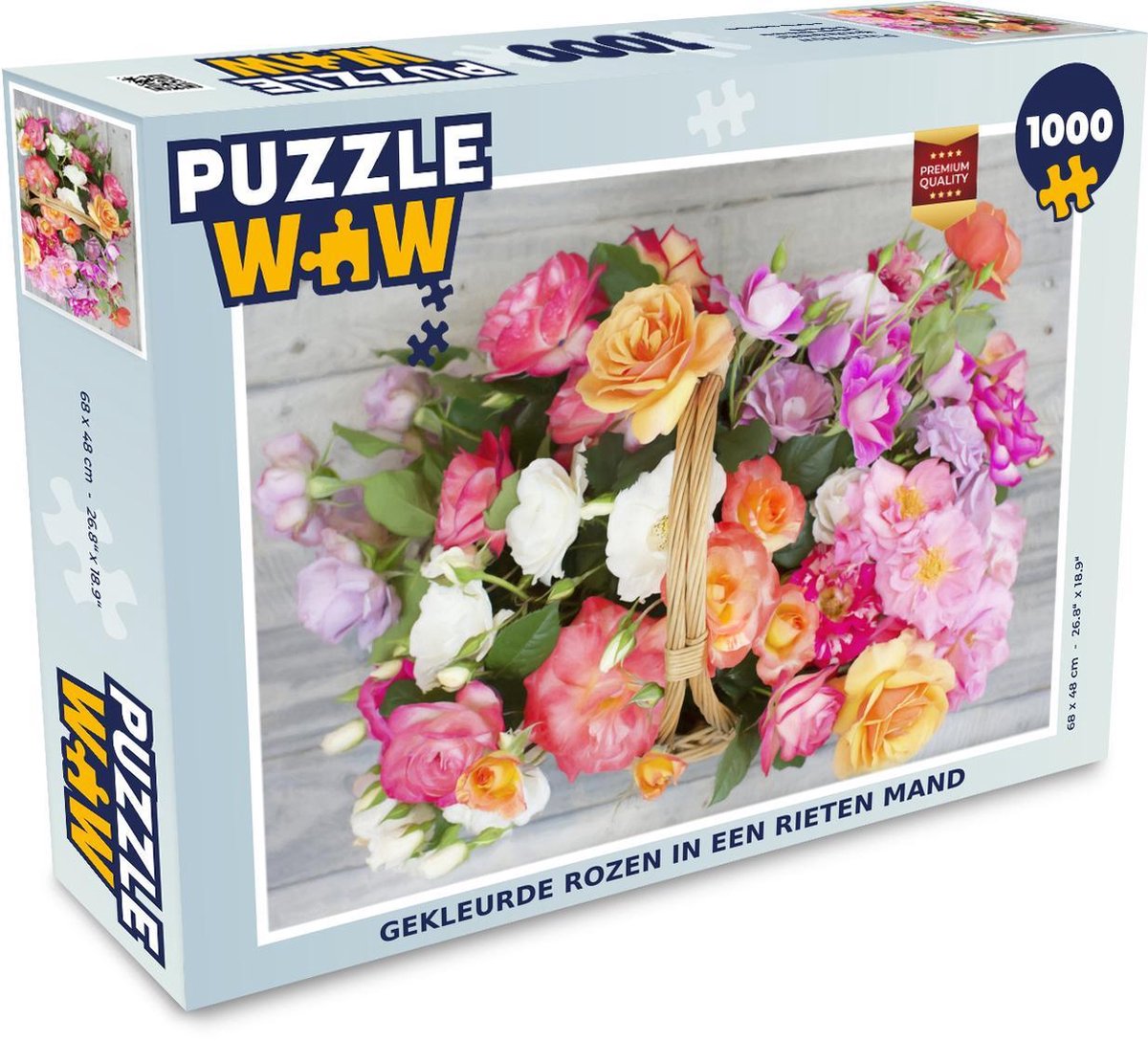 Puzzel 1000 stukjes volwassenen Gekleurde rozen 1000 stukjes - gekleurde rozen in een rieten mand puzzel 1000 stukjes  - PuzzleWow heeft +100000 puzzels