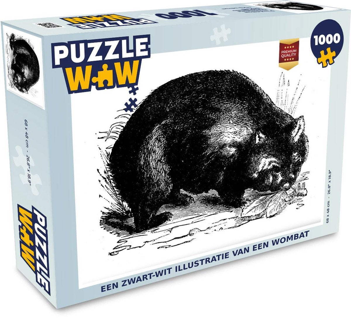 Puzzel 1000 stukjes volwassenen Wombat illustratie 1000 stukjes - Een zwart-wit illustratie van een Wombat  - PuzzleWow heeft +100000 puzzels