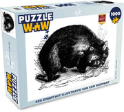 Puzzel 1000 stukjes volwassenen Wombat illustratie 1000 stukjes - Een zwart-wit illustratie van een Wombat  - PuzzleWow heeft +100000 puzzels