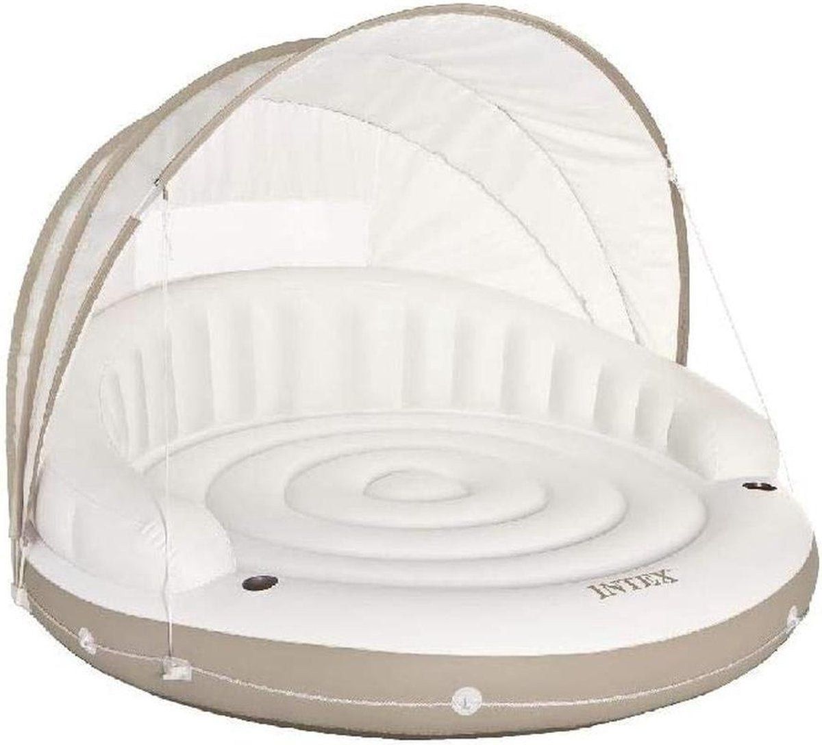 Gutos Intex Canopy Island - Oplaasbaar luchtbed zwembad - Met bekerhouders - Lounge met zeil - Drijfeiland - Dak - Strand - Wit 78 x 59 cm