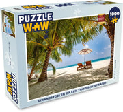 Puzzel 1000 stukjes volwassenen Tropisch Strand  1000 stukjes - Strandstoelen op een tropisch strand puzzel 1000 stukjes  - PuzzleWow heeft +100000 puzzels