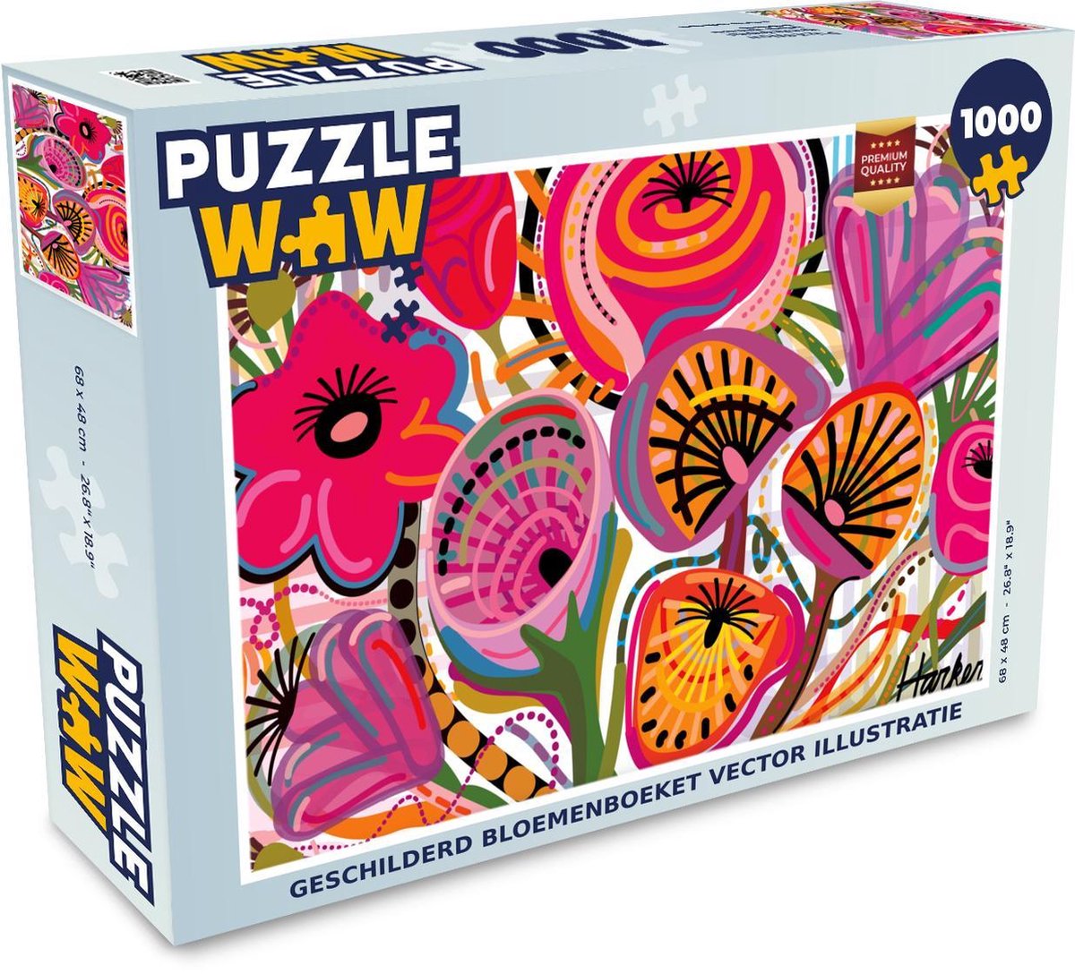 Puzzel 1000 stukjes volwassenen Geschilderde bloemen 1000 stukjes - Geschilderd bloemenboeket vector illustratie  - PuzzleWow heeft +100000 puzzels