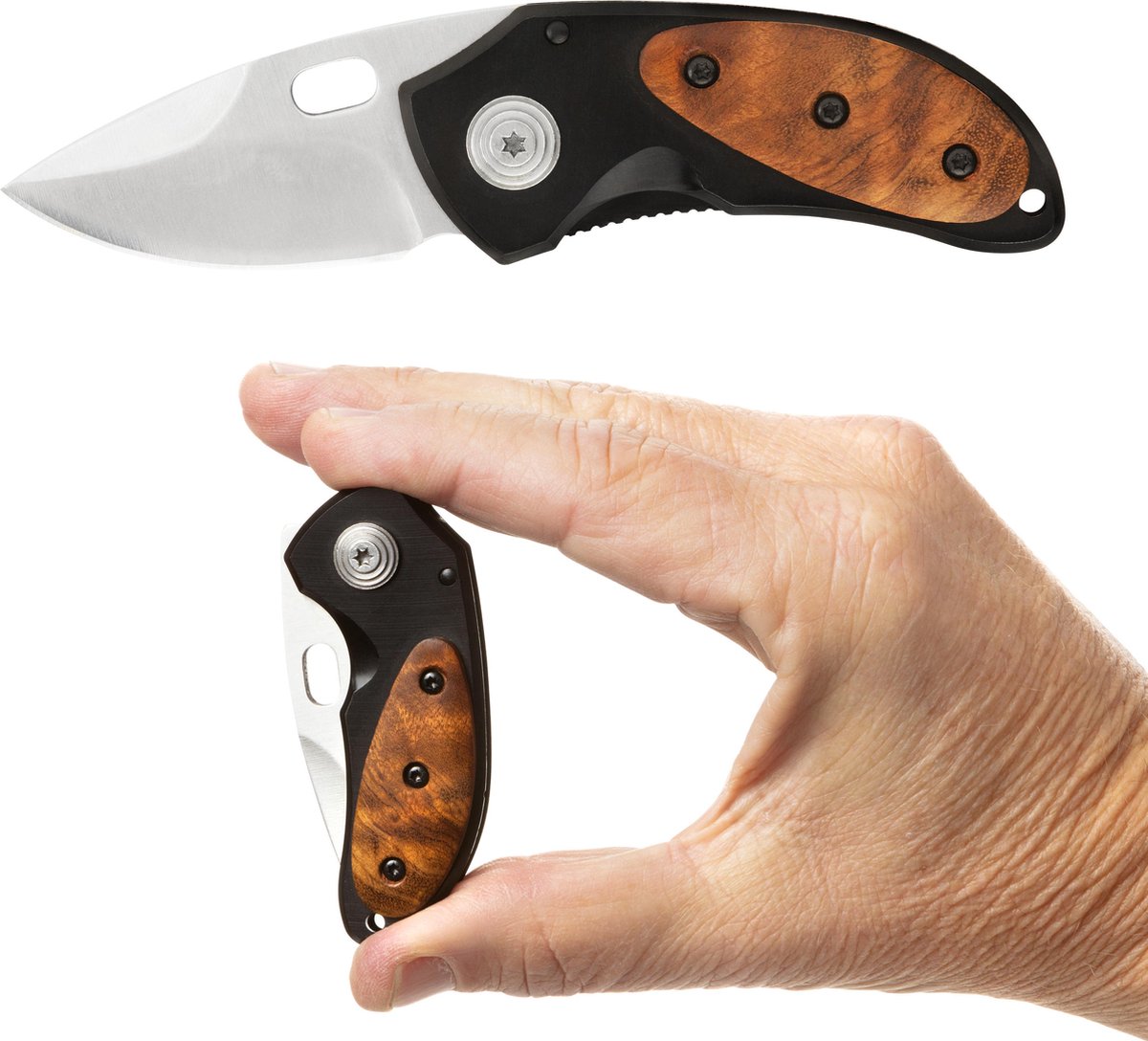 MacGyver Macknife Zakmes | Compact zakmesje | Outdoor mes | 12cm | Mes met RVS Lemmet | Riemclip | Veilige ‘Crosslock’ vergrendeling | Zwart