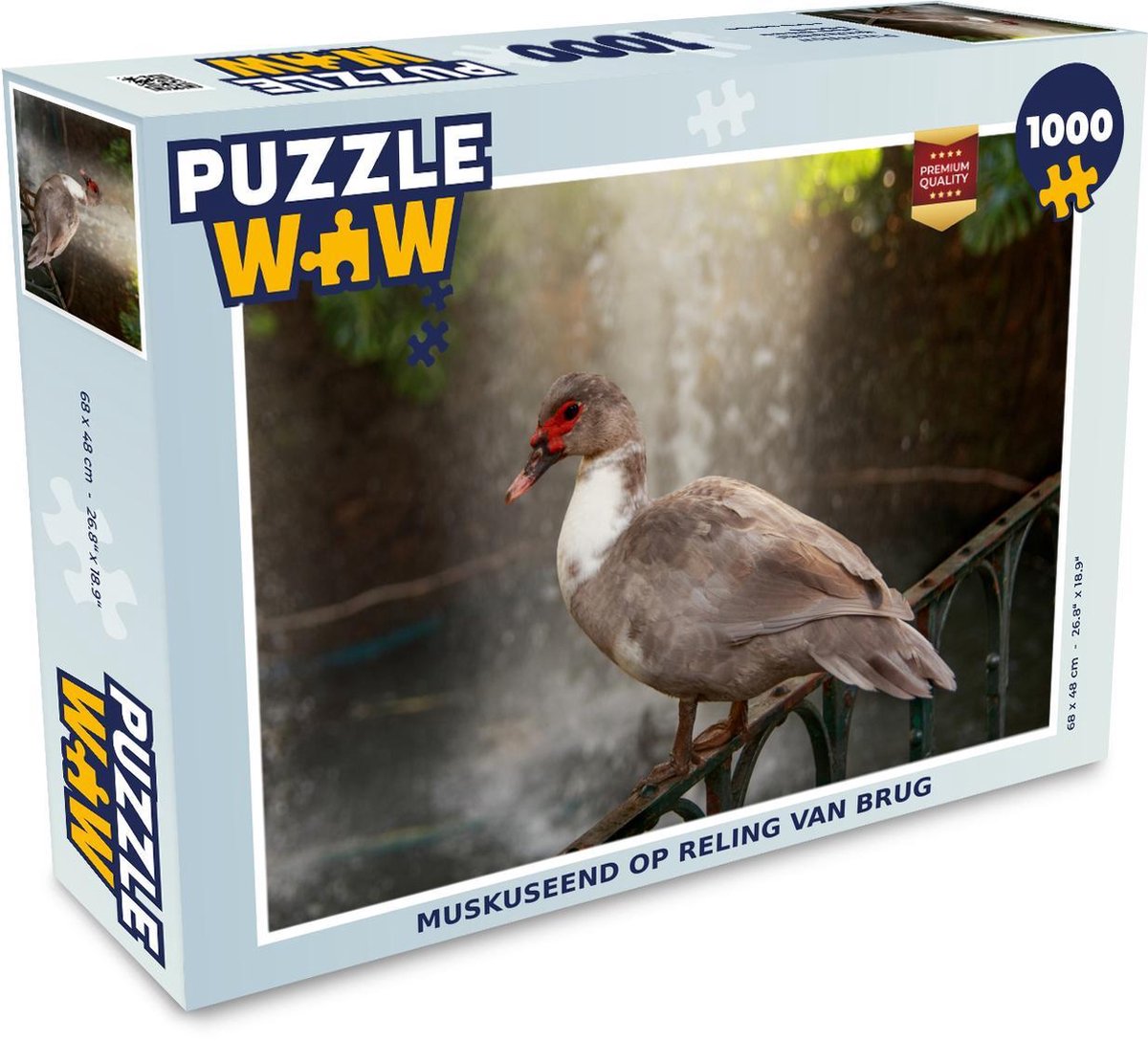 Puzzel 1000 stukjes volwassenen Muskuseend 1000 stukjes - Muskuseend op reling van brug  - PuzzleWow heeft +100000 puzzels