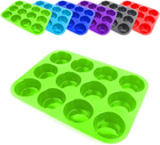 Doodadeals® Siliconen Muffinvorm - Siliconen Bakvorm - Muffin Bakvorm Siliconen – Siliconen Cupcake Vormpjes - Muffin Bakblik – Muffin Bakplaat – Muffinvorm 12 stuks – Groen