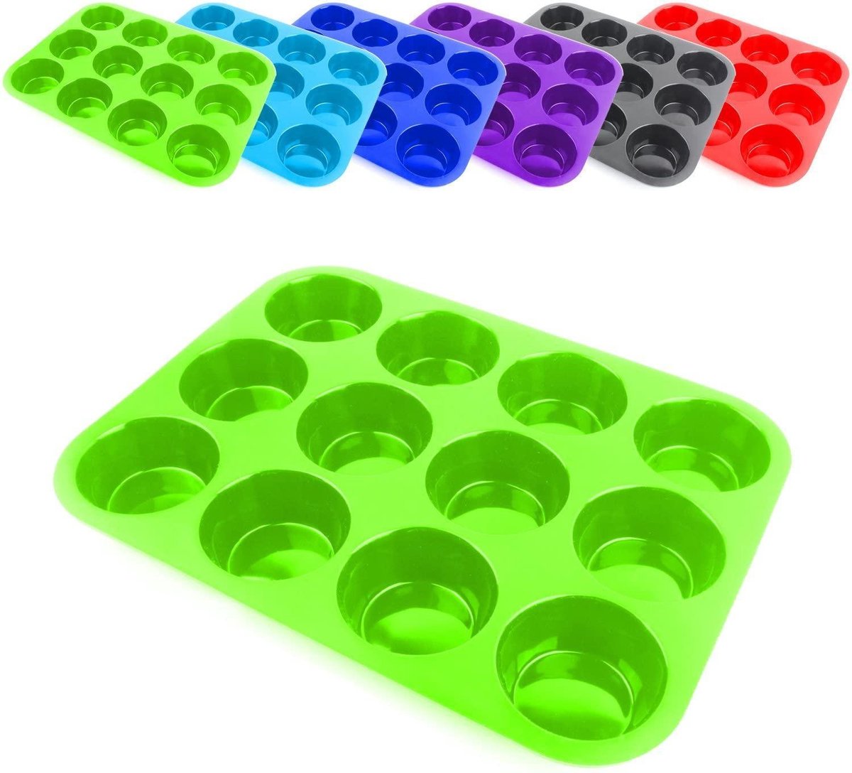 Doodadeals® Siliconen Muffinvorm - Siliconen Bakvorm - Muffin Bakvorm Siliconen – Siliconen Cupcake Vormpjes - Muffin Bakblik – Muffin Bakplaat – Muffinvorm 12 stuks – Groen