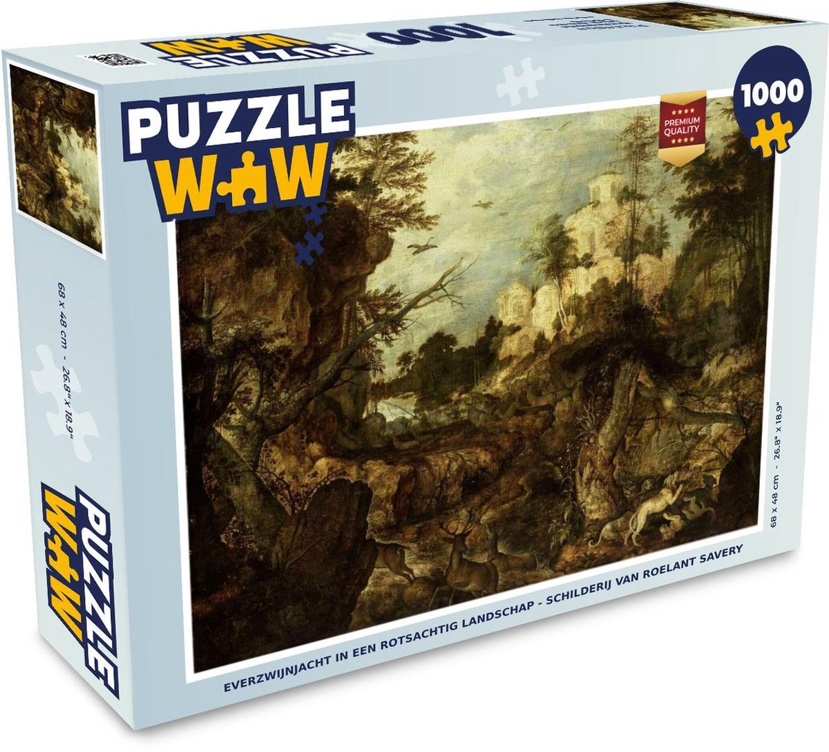 Puzzel 1000 stukjes volwassenen Roelant Savery (RM) 1000 stukjes - Everzwijnjacht in een rotsachtig landschap - Schilderij van Roelant Savery puzzel 1000 stukjes  - PuzzleWow heeft +100000 puzzels