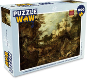 Puzzel 1000 stukjes volwassenen Roelant Savery (RM) 1000 stukjes - Everzwijnjacht in een rotsachtig landschap - Schilderij van Roelant Savery puzzel 1000 stukjes  - PuzzleWow heeft +100000 puzzels