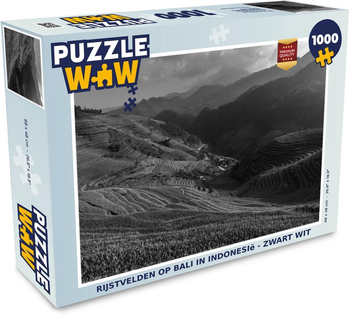 Puzzel 1000 stukjes volwassenen Uitsneden Indonesie 1000 stukjes - Rijstvelden op Bali in Indonesië - zwart wit  - PuzzleWow heeft +100000 puzzels