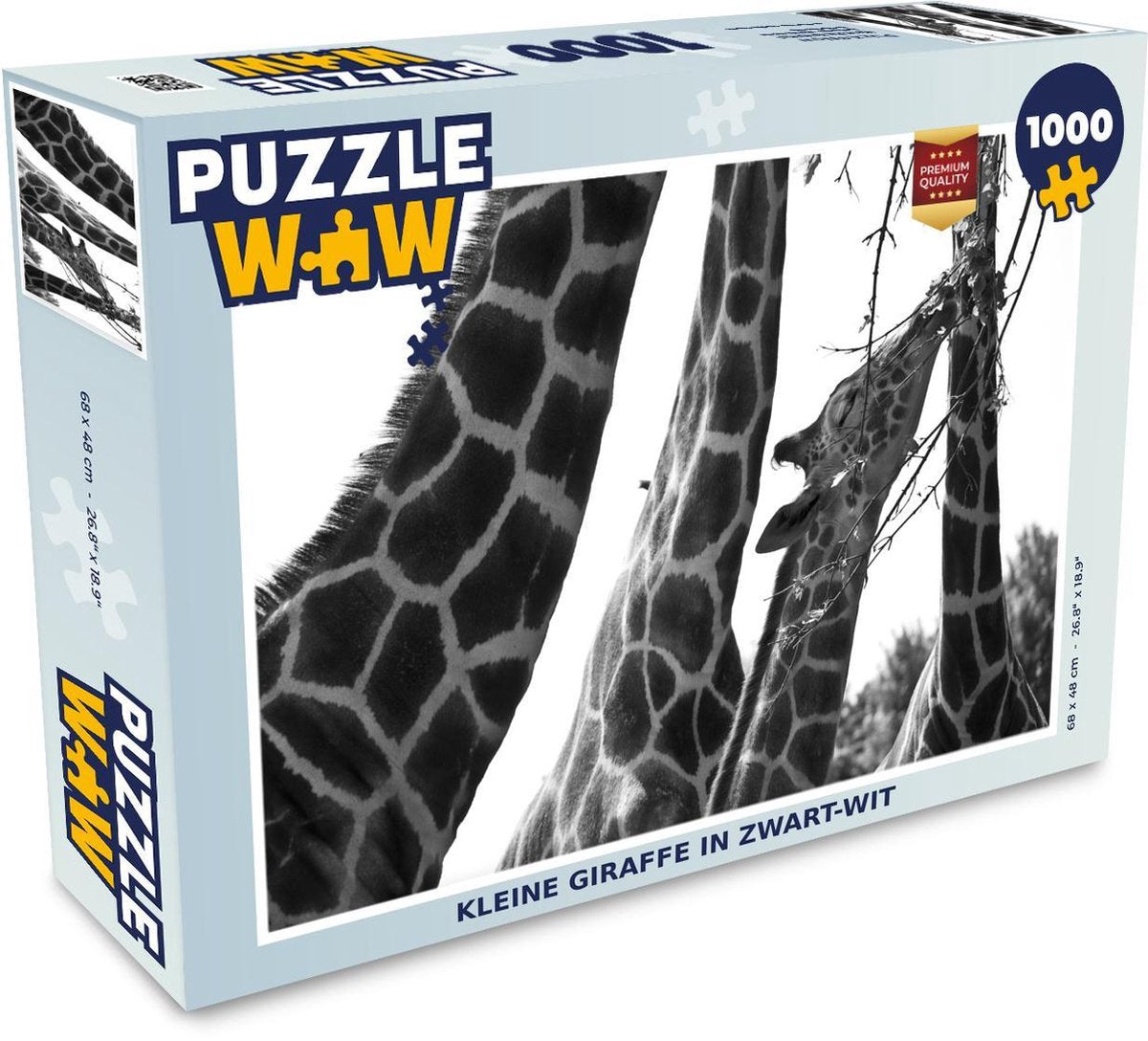 Puzzel 1000 stukjes volwassenen Giraffes in zwart wit 1000 stukjes - Kleine giraffe in zwart-wit  - PuzzleWow heeft +100000 puzzels