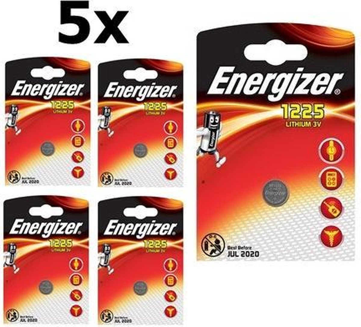 5 Stuks (5 Blister a 1st) Energizer CR1225 48mAh 3V batterij