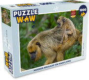 Puzzel 1000 stukjes volwassenen Brulaap 1000 stukjes - Moeder brulaap en haar jong puzzel 1000 stukjes  - PuzzleWow heeft +100000 puzzels