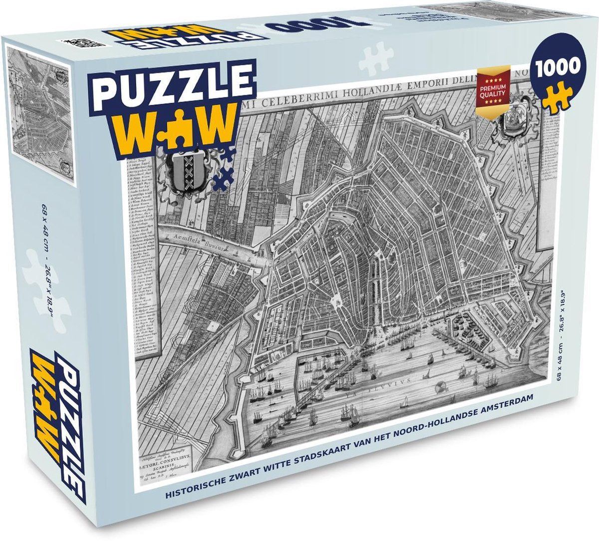 Puzzel 1000 stukjes volwassenen Historische stadskaarten 1000 stukjes - Historische zwart witte stadskaart van het Noord-Hollandse Amsterdam  - PuzzleWow heeft +100000 puzzels