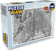 Puzzel 1000 stukjes volwassenen Historische stadskaarten 1000 stukjes - Historische zwart witte stadskaart van het Noord-Hollandse Amsterdam  - PuzzleWow heeft +100000 puzzels