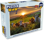 Puzzel 1000 stukjes volwassenen Boerderijen 1000 stukjes - Zonsondergang boven een kudde koeien  - PuzzleWow heeft +100000 puzzels
