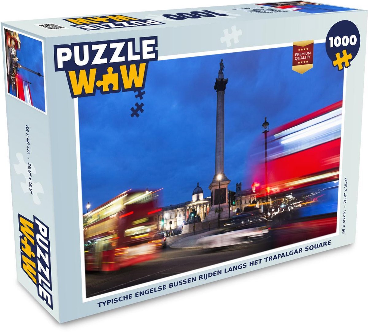 Puzzel 1000 stukjes volwassenen Trafalgar Square 1000 stukjes - Typische Engelse bussen rijden langs het Trafalgar Square  - PuzzleWow heeft +100000 puzzels
