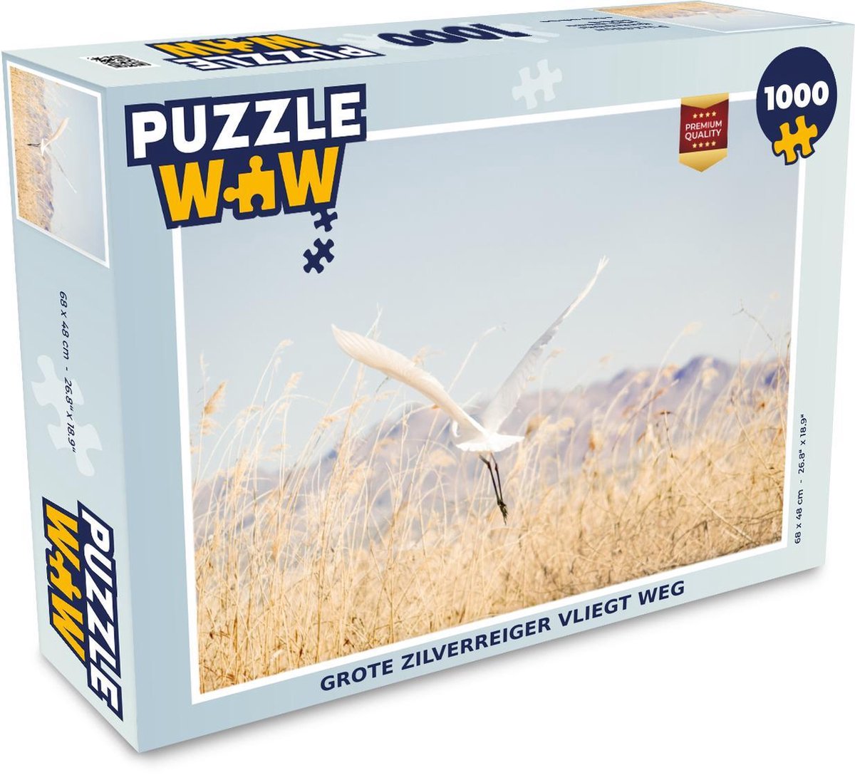 Puzzel 1000 stukjes volwassenen Vliegende vogels 1000 stukjes - Grote zilverreiger vliegt weg puzzel 1000 stukjes  - PuzzleWow heeft +100000 puzzels