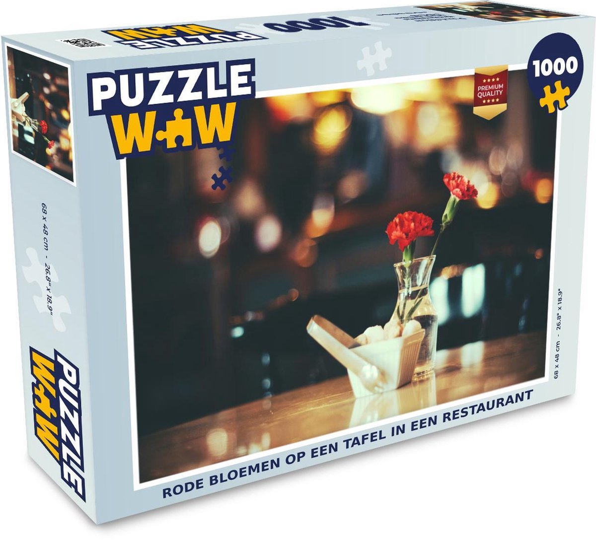 Puzzel 1000 stukjes volwassenen Restaurant 1000 stukjes - Rode bloemen op een tafel in een restaurant  - PuzzleWow heeft +100000 puzzels