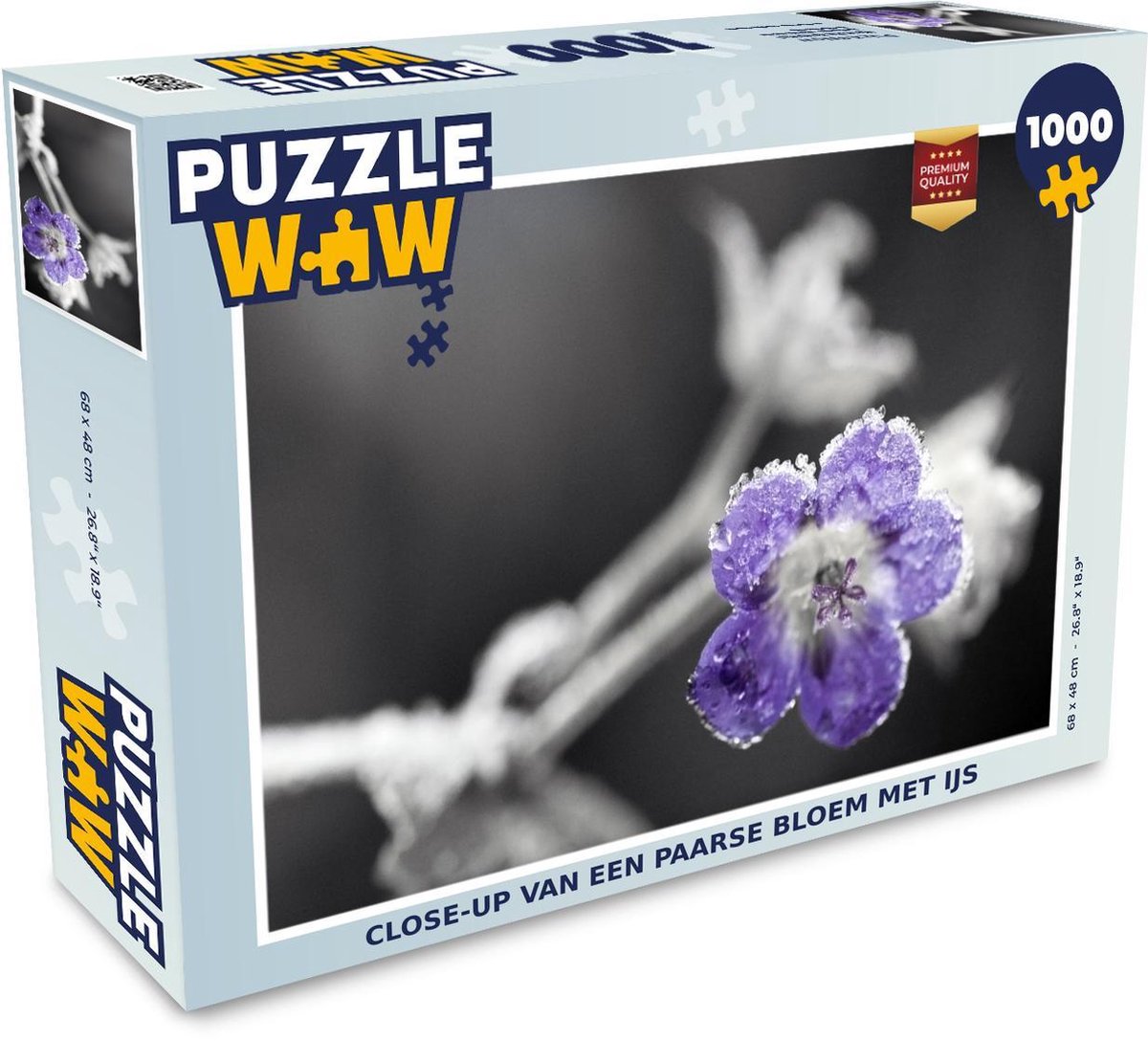 Puzzel 1000 stukjes volwassenen Bevroren Bloemen 1000 stukjes - Close-up van een paarse bloem met ijs  - PuzzleWow heeft +100000 puzzels