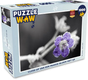 Puzzel 1000 stukjes volwassenen Bevroren Bloemen 1000 stukjes - Close-up van een paarse bloem met ijs  - PuzzleWow heeft +100000 puzzels