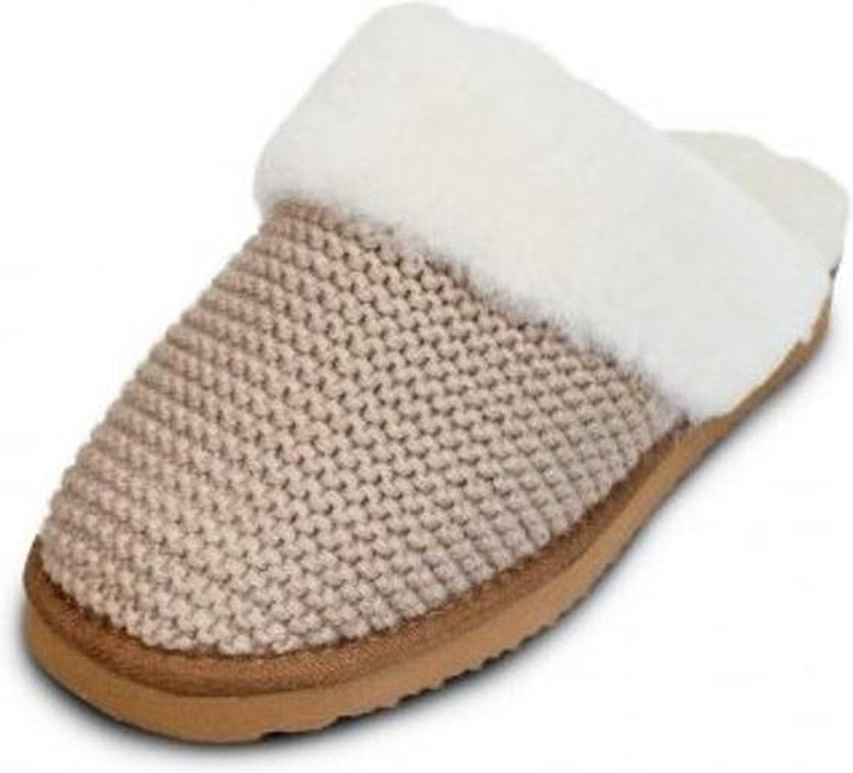 Wollen instap pantoffels dames gevoerd met lamswol maat 37 kleur camel met naturel binnenkant