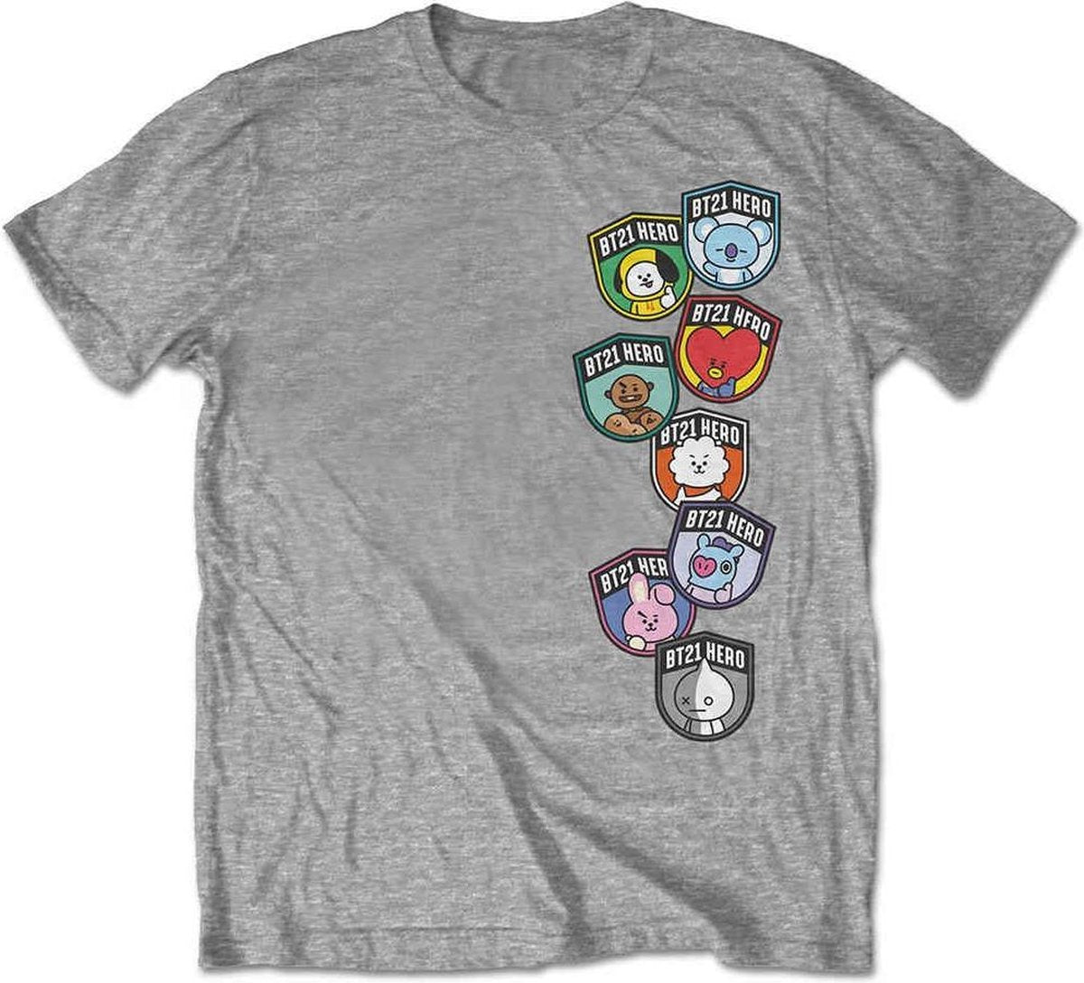 BT21 Heren Tshirt -2XL- Badges Grijs