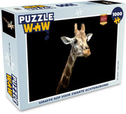Puzzel 1000 stukjes volwassenen Giraffes op zwarte achtergrond 1000 stukjes - Giraffe kop voor zwarte achtergrond  - PuzzleWow heeft +100000 puzzels