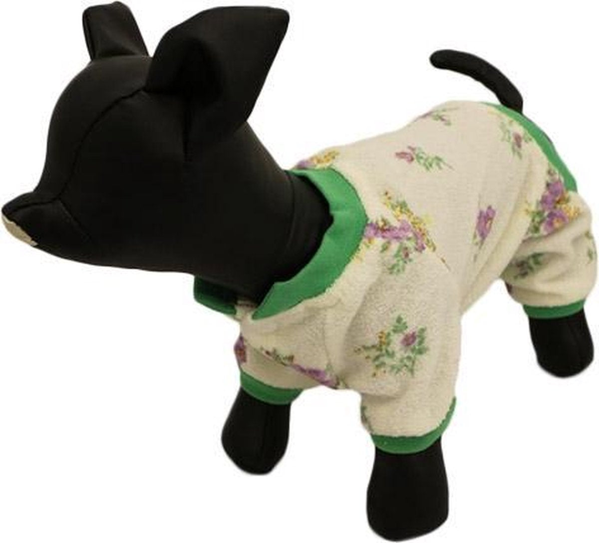 Badjas met paarse bloemen met groen randje - XS ( rug lengte 18 cm