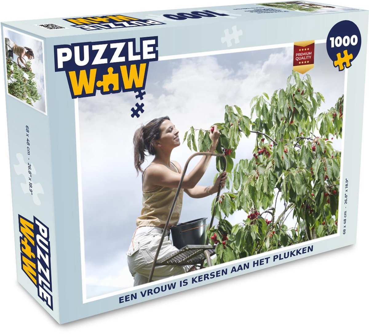 Puzzel 1000 stukjes volwassenen Vers geplukt fruit 1000 stukjes - Een vrouw is kersen aan het plukken puzzel 1000 stukjes  - PuzzleWow heeft +100000 puzzels