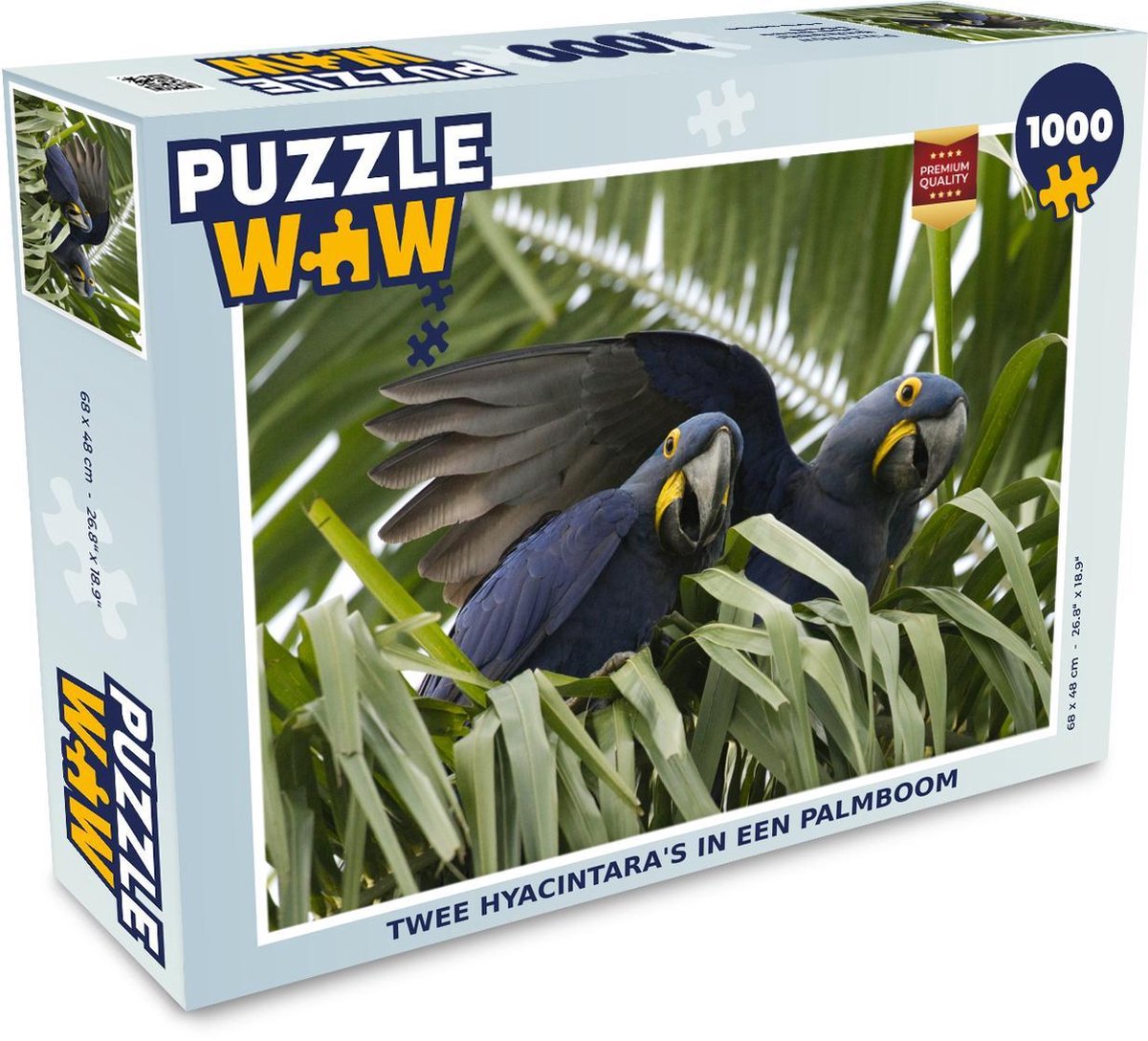 Puzzel 1000 stukjes volwassenen Hyacinthara 1000 stukjes - Twee hyacintara's in een palmboom  - PuzzleWow heeft +100000 puzzels